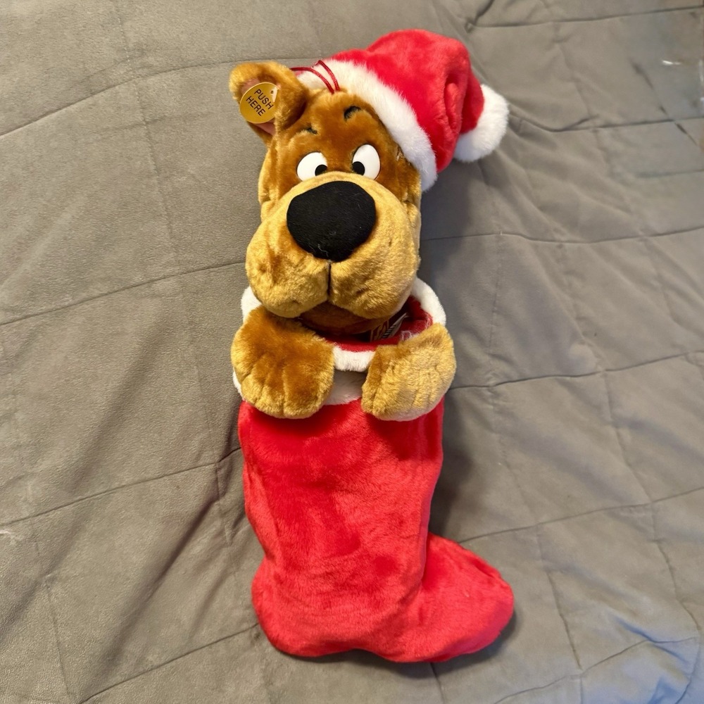 Vintage Scooby-Doo Christmas Stocking Plush Singing Santa Scooby - Tested Works